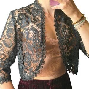 Jones New York Black Floral Lace Cropped Jacket